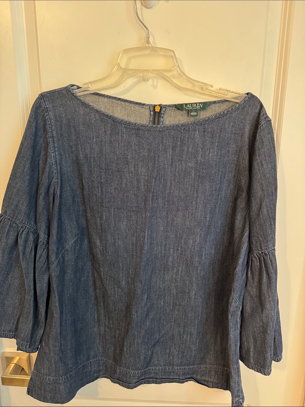 Lauren Ralph Lauren Blue Denim Bell Sleeve Tunic Top